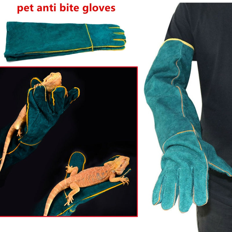 62CM Anti-Bite Pet Training Gloves Double LeatherReptile Protection Gloves