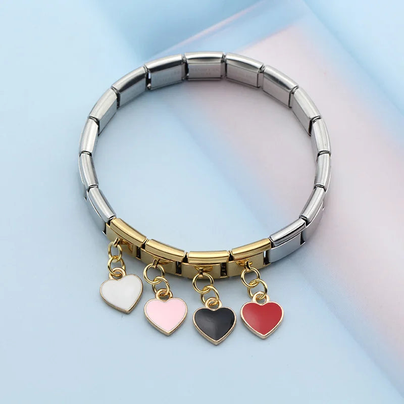 Hapiship Fashion Sweet Romantic Glaze Heart Sun Italian Links Charm Fit 9mm Stainless Steel Bracelet Jewelry DIY Making DJ389