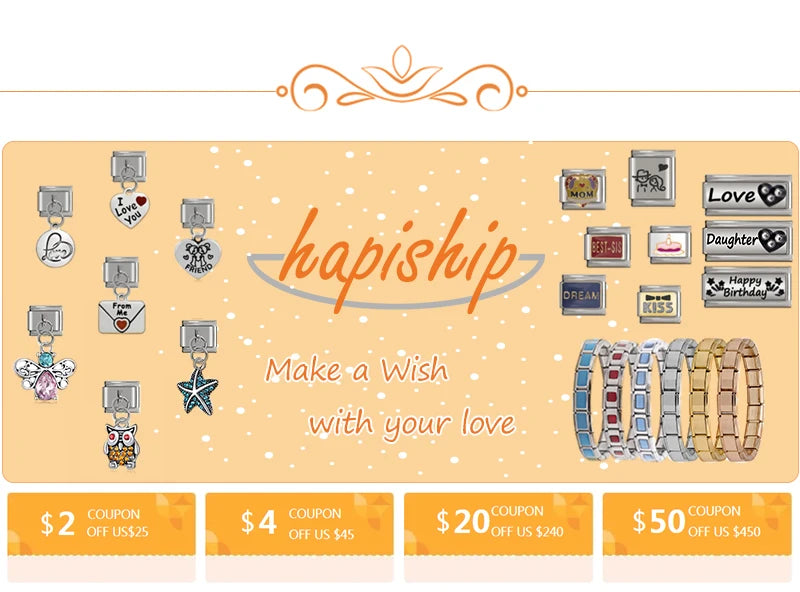 Hapiship New Popular Fashion Sweet Romantic Heart Love Charm Links Fit 9mm Stainless Steel Bracelet Making DIY Jewelry DJ383