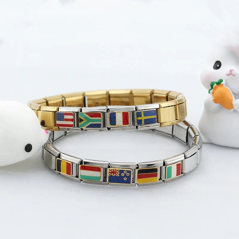 Hapiship New Original Daisy Fashion World National Flag Italian Charm Fit 9mm Bracelet Stainless Steel Jewelry Making DJ046