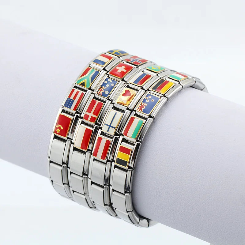 Hapiship New Original Daisy Fashion World National Flag Italian Charm Fit 9mm Bracelet Stainless Steel Jewelry Making DJ046