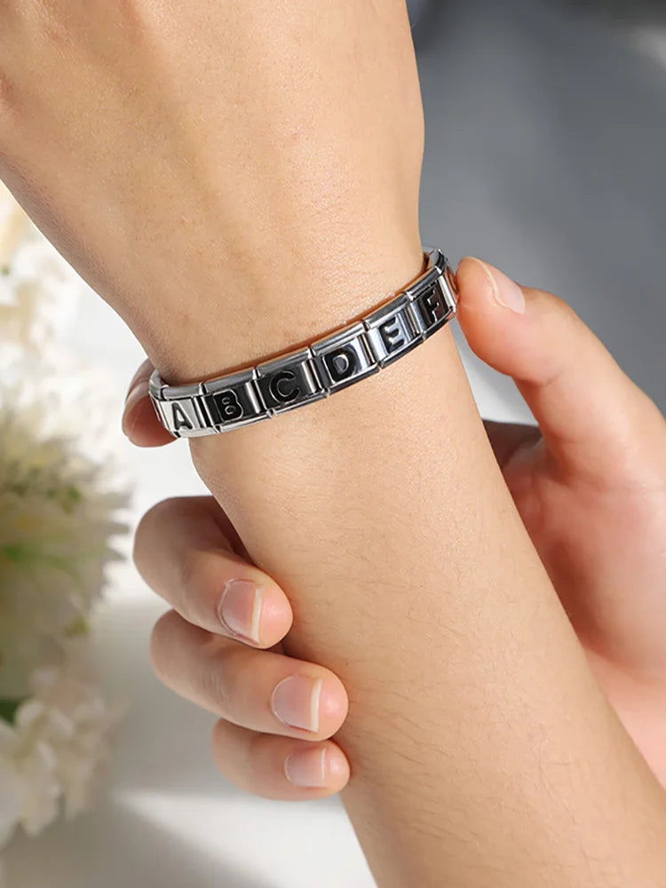 Hapiship Original Daisy Black 26 Letters A-Z Italian Links Charm Fit 9mm Stainless Steel Bracelet Jewelry DIY Making DJ006