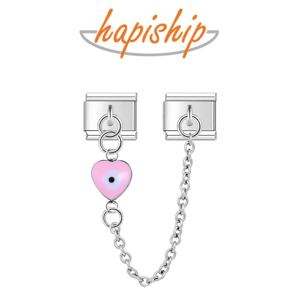 Hapiship Original Design Heart Eye Chain Link Italian Charm Fit 9mm Bracelet Stainless Steel Making DIY Jewelry DJ699