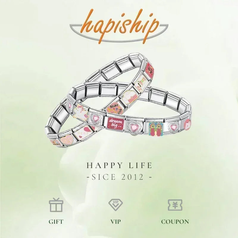 Hapiship 2025 New Women Wow Fish Hat Heart Nice Italian Charm Fit 9mm Stainless Steel Bracelet Drop Shipping Jewelry TZ070