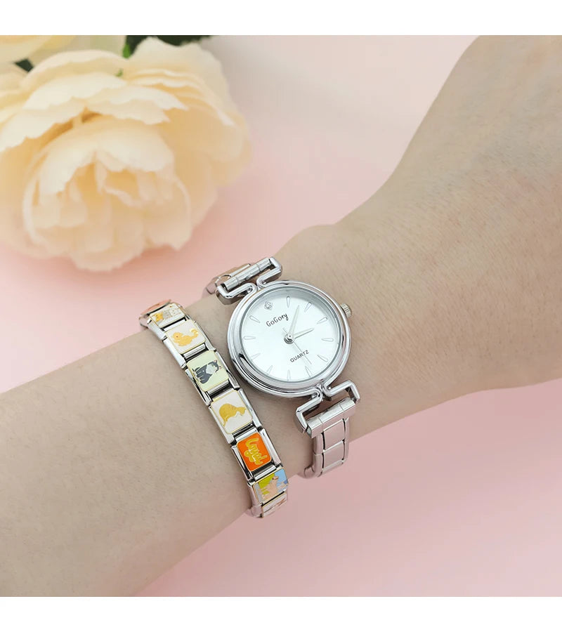 Hapiship Fashion Wholesale Women's Stainless Steel Round Watch Bracelet for Party Friend Wife Birthday DIY Jewelry Gift G008