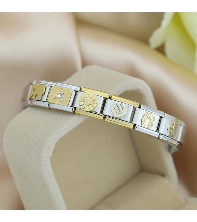 Hapiship 2025 New Elephant Sun Cross Bee Angel Camera Italian Charm Links Fit 9mm Bracelet Stainless Steel Making Jewelry DJ1188