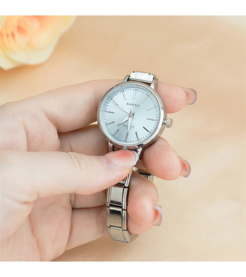 Hapiship Fashion Wholesale Women's Stainless Steel Round Watch Bracelet for Party Friend Wife Birthday DIY Jewelry Gift G023