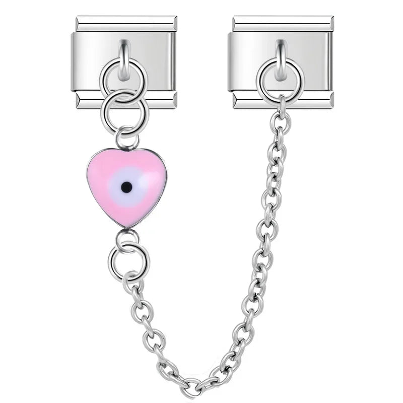 Hapiship Original Design Heart Eye Chain Link Italian Charm Fit 9mm Bracelet Stainless Steel Making DIY Jewelry DJ699