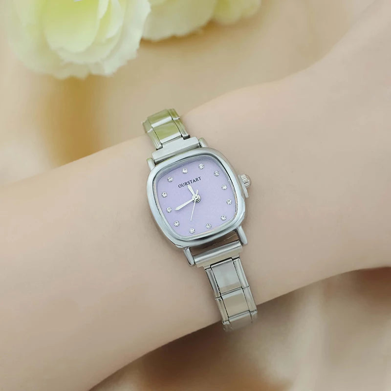 Hapiship 2025 Fashion Women's Stainless Steel Square Shiny Watch Bracelet For Party Friend Wife Birthday DIY Jewelry Gift G029