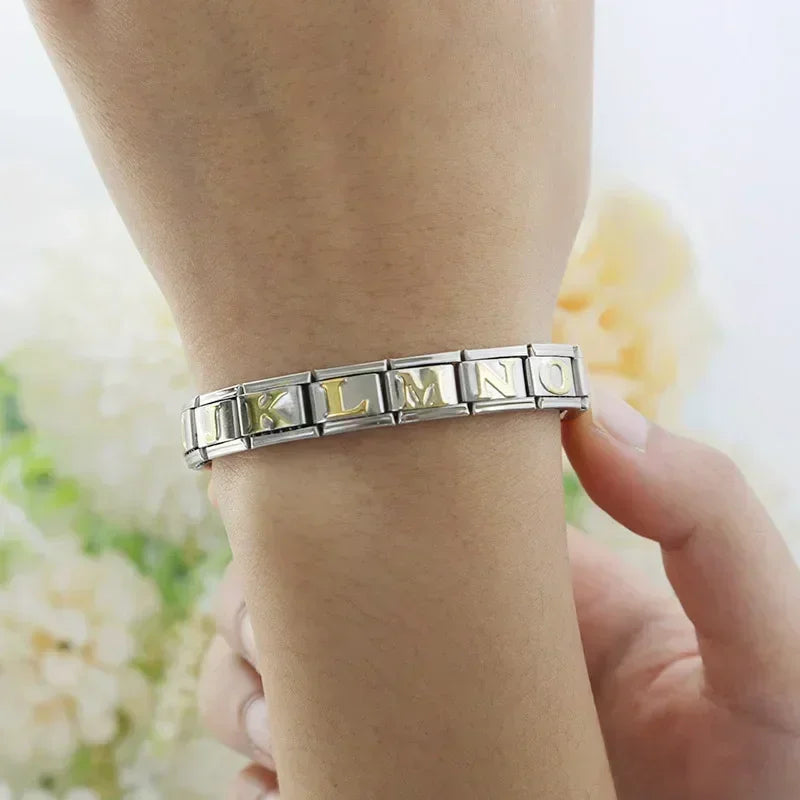 Hapiship 2025 New Fashion 26 English Letters Italian Charm Links Fit 9mm Stainless Steel Bracelet Making Women Jewelry DJ110