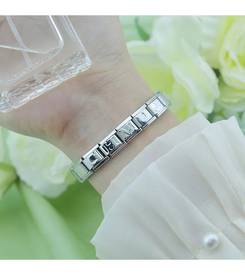 Hapiship 2025 Women Girls English A-Z 26 Letters Charm Italian Links Fit 9mm Bracelet Stainless Steel DIY Making Jewelry DJ1132