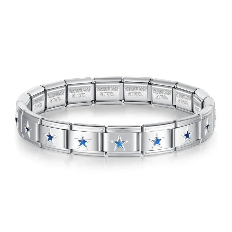 Hapiship Wholesale Bracelet Jewelry Blue Heart Round STAR Itanlian Elastic Charm Bracelet Fashion Stainless Steel Bangle G125