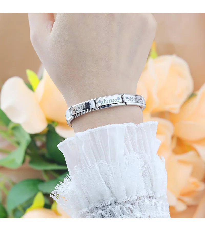 Hapiship 2025 Fashions Women New 12th Birthday Month Charm Links Fit 9mm Bracelet Stainless Steel Making DIY Jewelry DJ1130