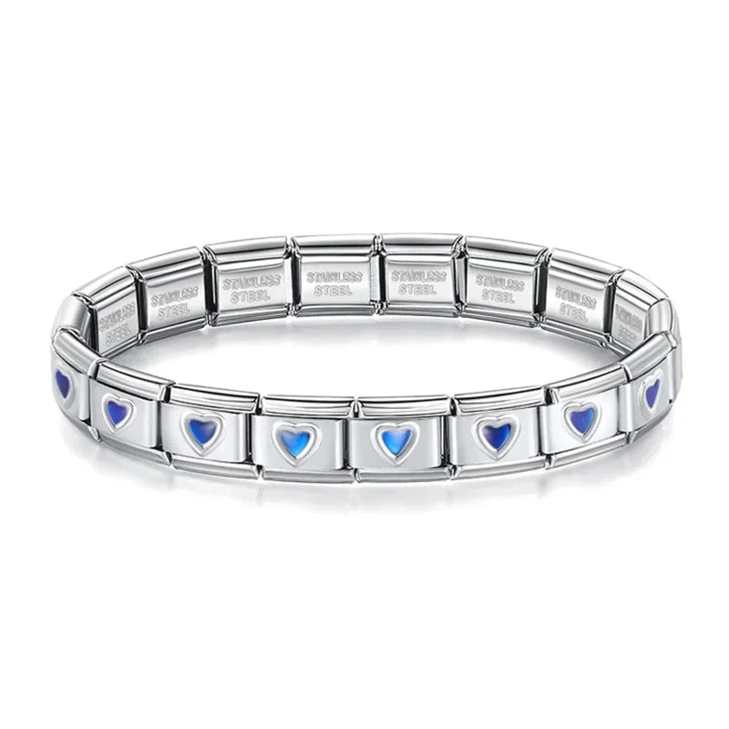 Hapiship Wholesale Bracelet Jewelry Blue Heart Round STAR Itanlian Elastic Charm Bracelet Fashion Stainless Steel Bangle G125