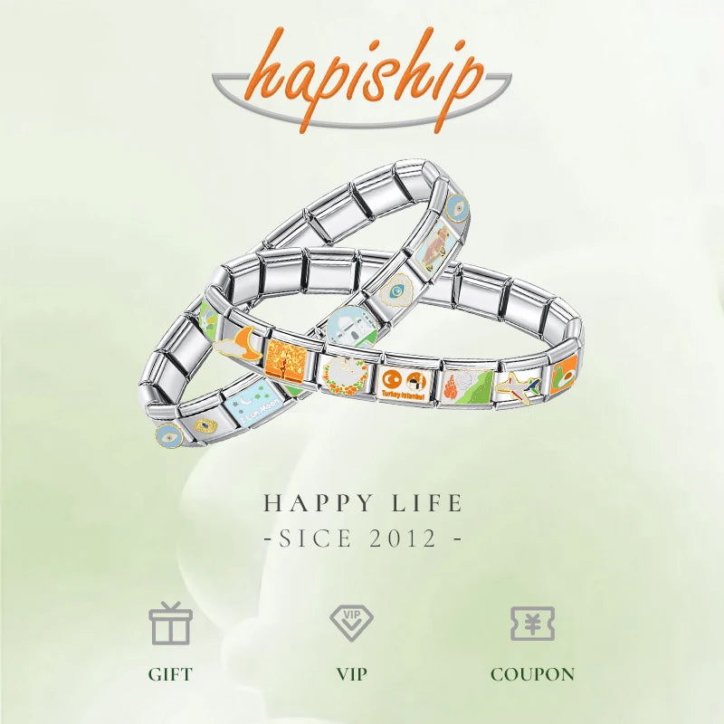 Hapiship 2025 New Wholesale Moon Heart Planet Italian Charm Fit 9mm Bracelet Stainless Steel Drop Shipping Women Jewelry DJ1258