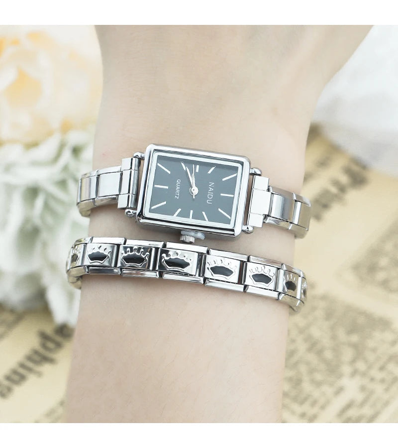 Hapiship Fashion Wholesale Women's Stainless Steel Simple Watch Bracelet for Student Friend Wife Birthday DIY Jewelry Gift G044