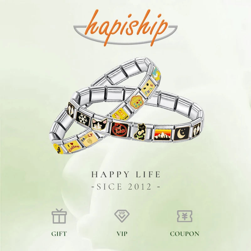 Hapiship 2025 New Women Hey Goals Love Story No Bad Vibes Charms Links Fit 9mm Bracelet Stainless Steel DIY Jewelry DJ1154