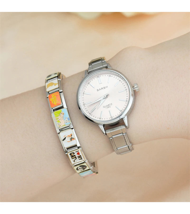 Hapiship Fashion Wholesale Women's Stainless Steel Round Watch Bracelet for Party Friend Wife Birthday DIY Jewelry Gift G023