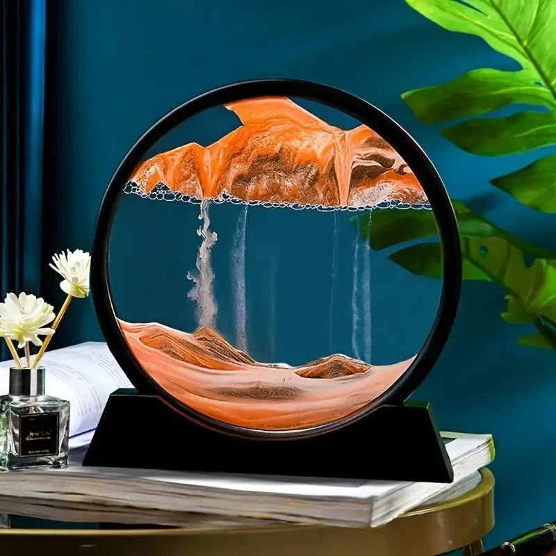 3D Hourglass Quicksand Moving Sand Art Picture Round Glass Deep Sea Sandscape Craft Flowing Painting Office Home Christmas