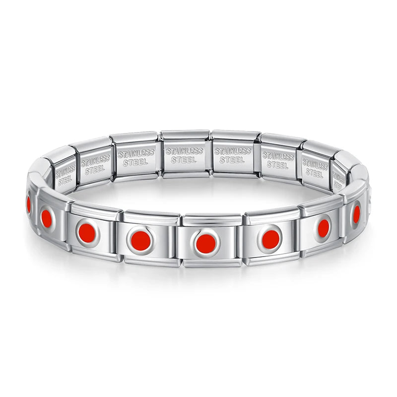 Hapiship 2025 Women's 9mm Itanlian Elastic Red Heart Round Star Crown Charms Fashion Stainless Steel Bracelet Jewelry Gift G126