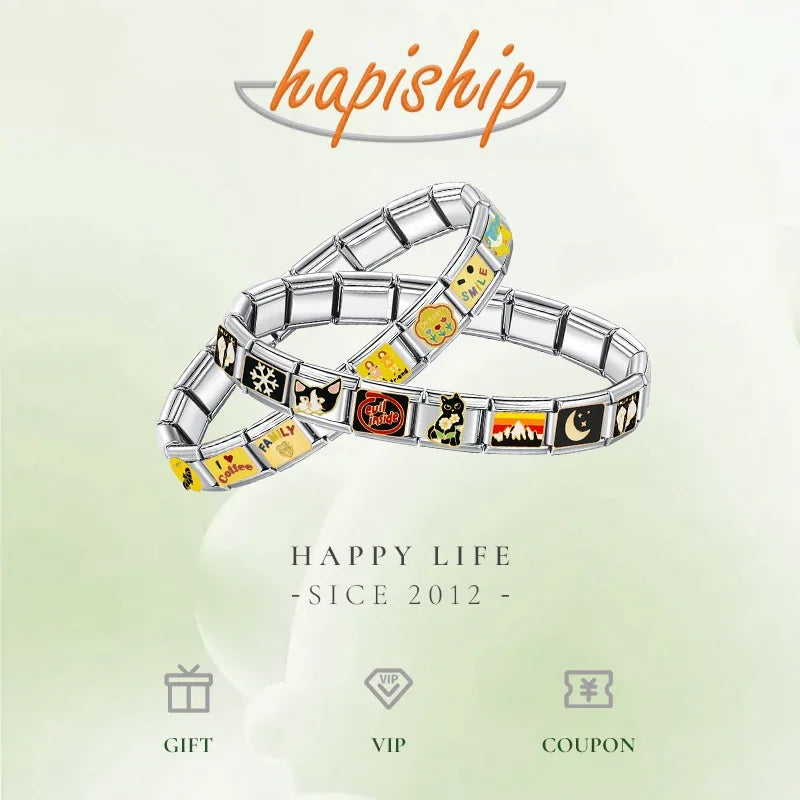 Hapiship 2025 New Original Daisy Cross Heart Moon Crown CZ Italian Charm Fit 9mm Bracelet Stainless Steel Jewelry Making DJ804