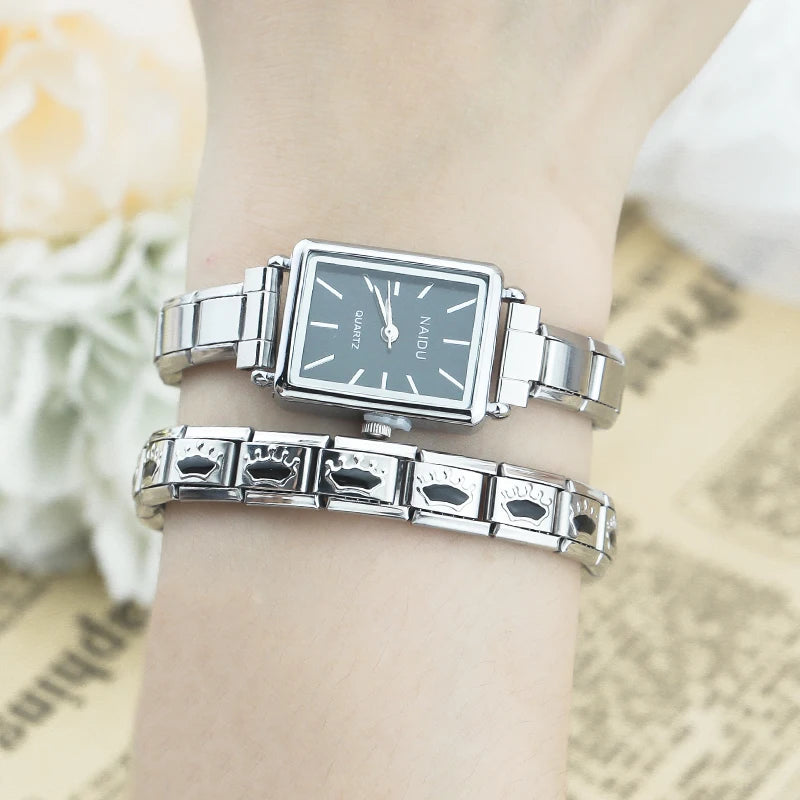 Hapiship Fashion Wholesale Women's Stainless Steel Simple Watch Bracelet for Student Friend Wife Birthday DIY Jewelry Gift G044