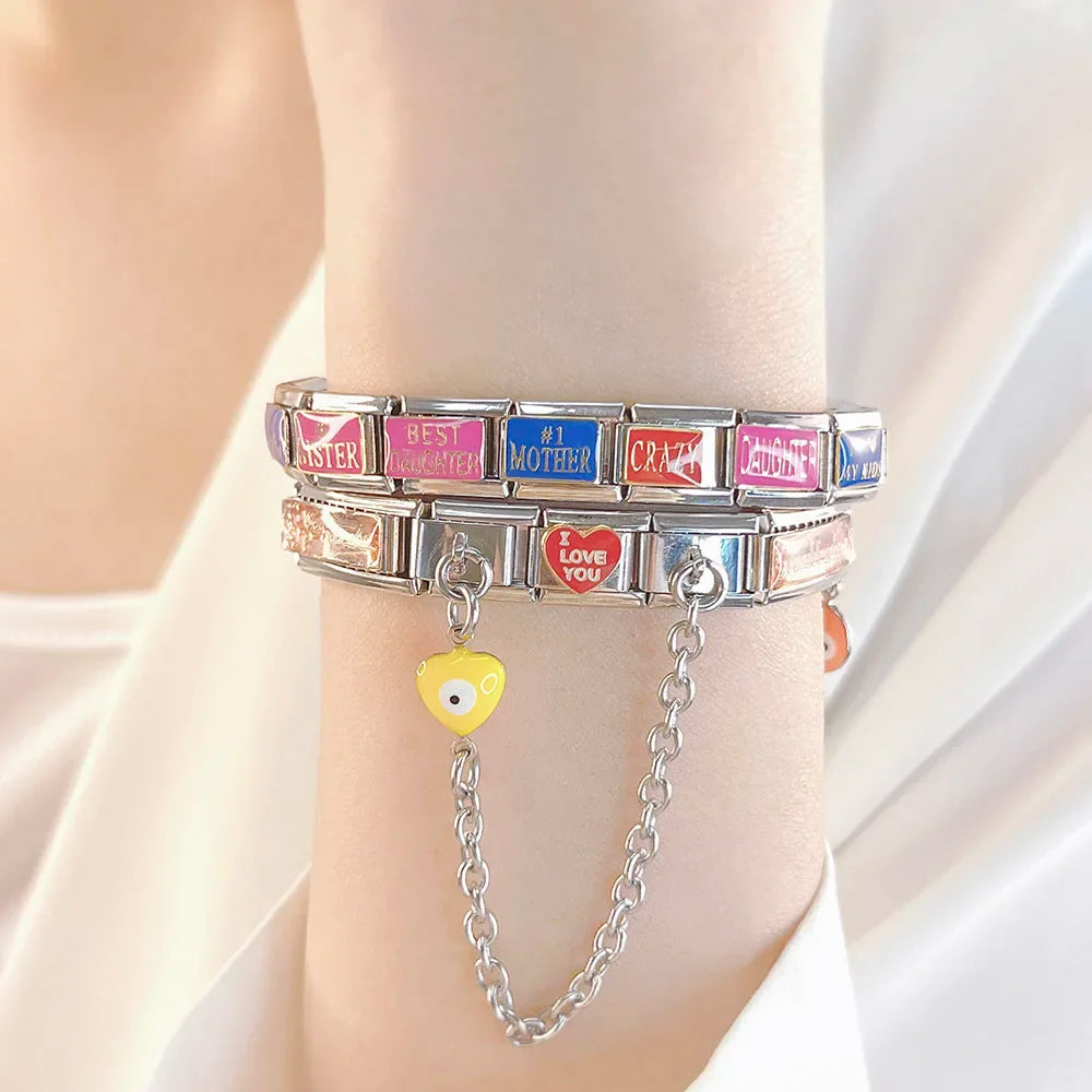 Hapiship Original Design Heart Eye Chain Link Italian Charm Fit 9mm Bracelet Stainless Steel Making DIY Jewelry DJ699