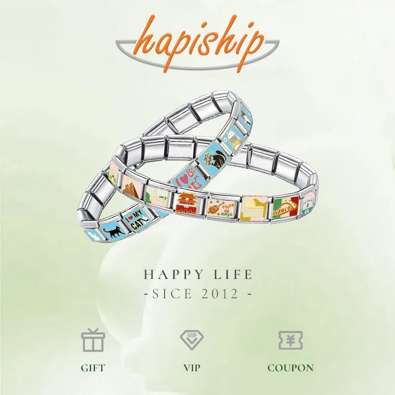 Hapiship Original Daisy Romantic Heart Crown Love Dog's Paw Italian Charm Fit 9mm Bracelet Stainless Steel Jewelry Making DJ339