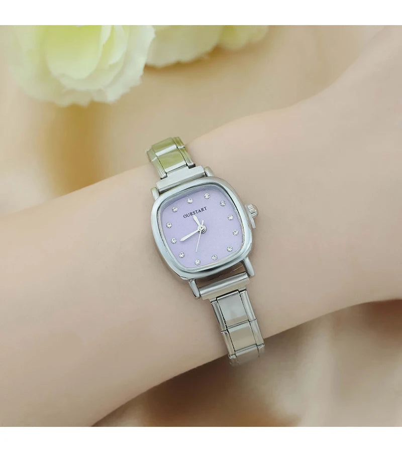 Hapiship 2025 Fashion Women's Stainless Steel Square Shiny Watch Bracelet For Party Friend Wife Birthday DIY Jewelry Gift G029