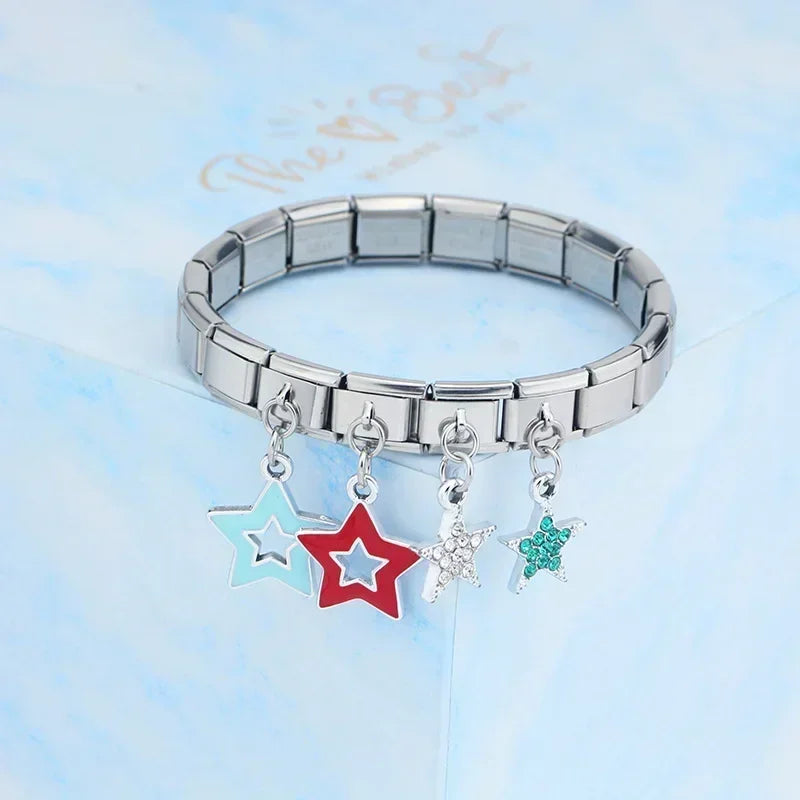 Hapiship New Fashion Colour Glaze Star Shiny CZ Italian Links Charm Fit 9mm Stainless Steel Bracelet Jewelry DIY Making DJ433