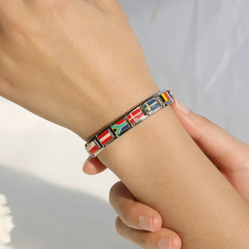 Hapiship New Original Daisy Fashion World National Flag Italian Charm Fit 9mm Bracelet Stainless Steel Jewelry Making DJ046