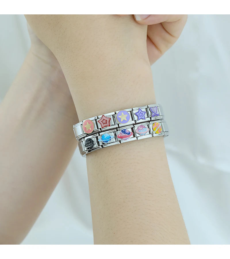 Hapiship 2025 Women's Star Planetary Universe Italian Charms Links Beads Fit 9mm Stainless Steel Bracelet DIYJewelry Gift ZH028