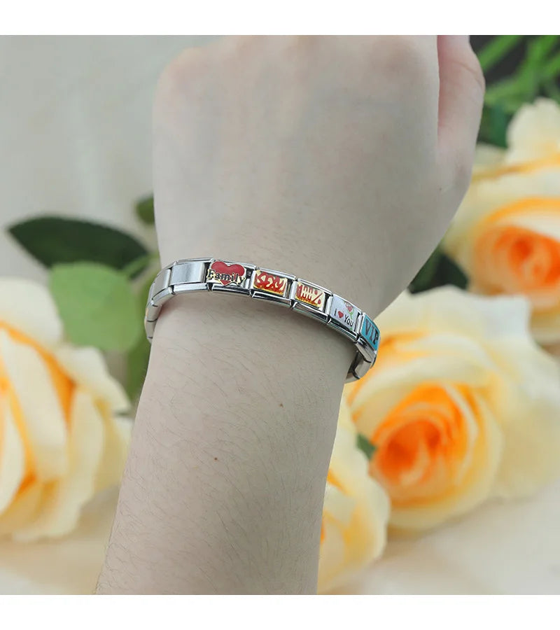 Hapiship 2025 Women Color Glaze Sexy Family Sweet Kiss Me Charm Links Fit 9mm Bracelet Stainless Steel Making Jewelry DJ717-C