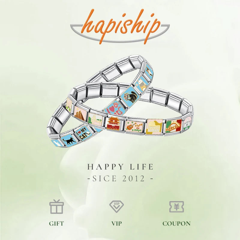 Hapiship 2025 New Fashion Women's Butterfly Heart Eye Italian Charms Links Fit 9mm Stainless Steel Bracelet DIY Jewelry DJ1308