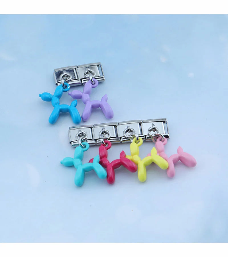 Hapiship 2025 New Fashion Sweet Colour Balloon Dog Charm Links Fit 9mm Stainless Steel Bracelet Making DIY Jewelry DJ594