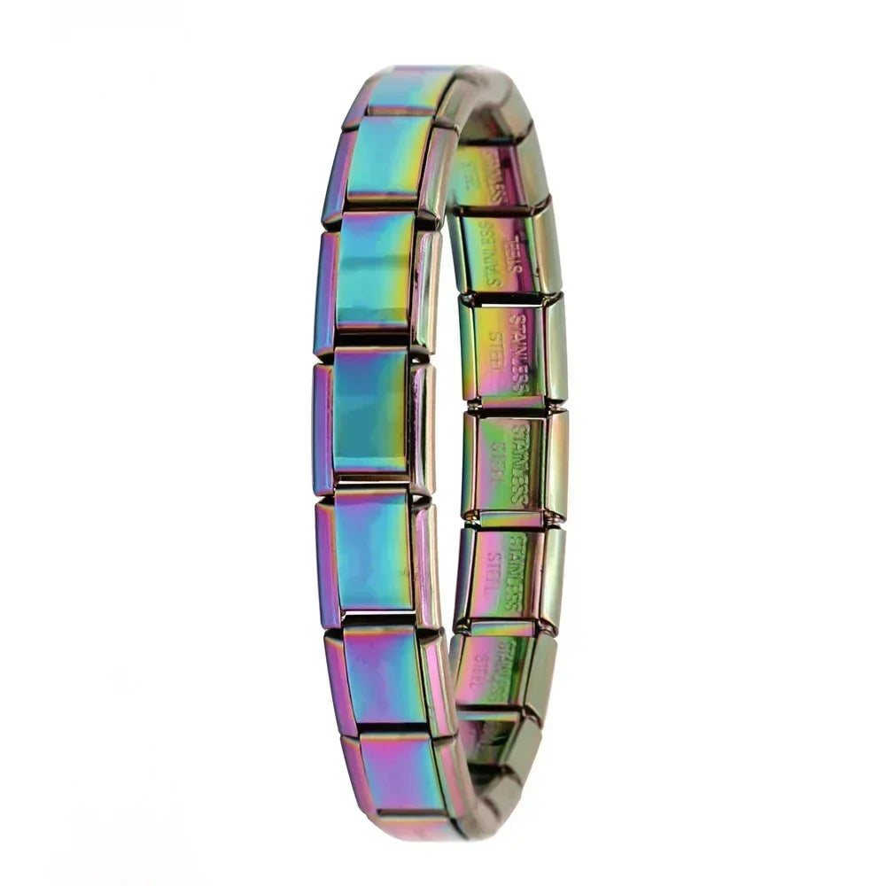 New Jewelry Italian Elastic Charm Bracelet - 9mm Stainless Steel Fashion Bangle, Hologram Design, DIY Customizable, High-Quality, 4.9 Stars, 10,000+ Sold, Happy Customers