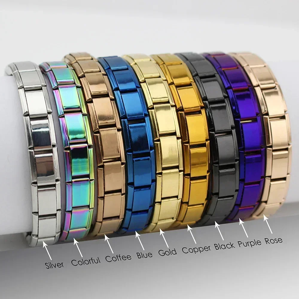 New Jewelry Italian Elastic Charm Bracelet - 9mm Stainless Steel Fashion Bangle, Hologram Design, DIY Customizable, High-Quality, 4.9 Stars, 10,000+ Sold, Happy Customers