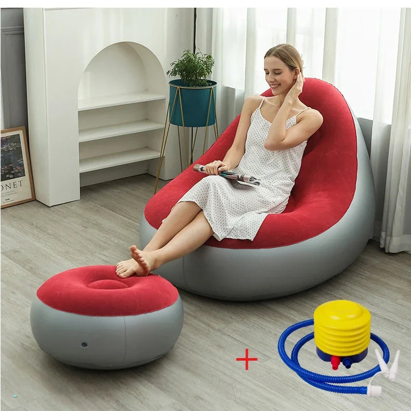 Fashion Inflatable Leisure Bean Bag Sofa Lazy Sofa Set Outdoor Foldable Recliner Bed Fluffy Seat Tatami Footstool Bedroom Chair