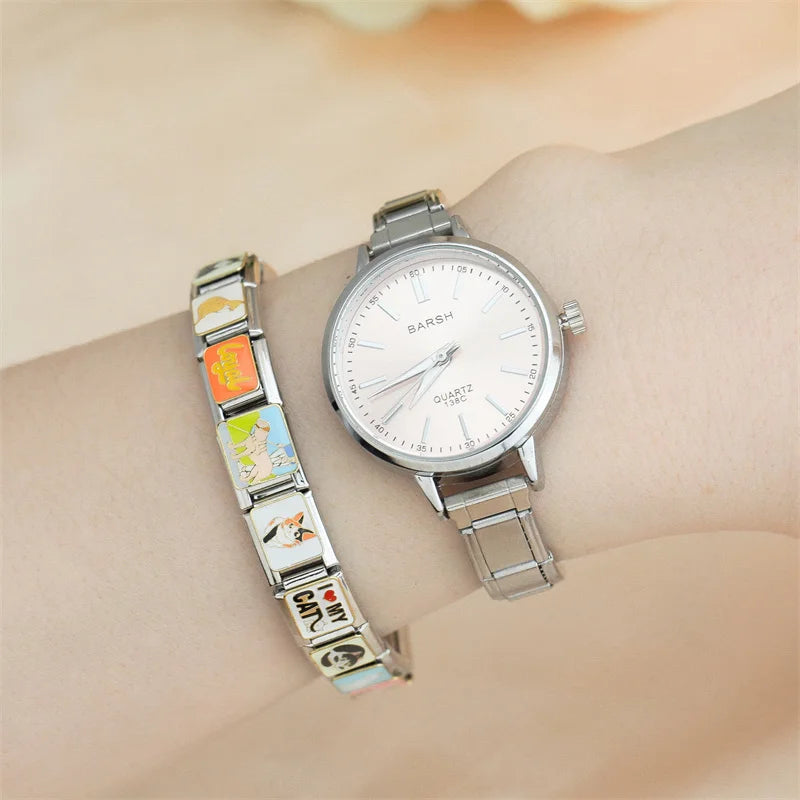 Hapiship Fashion Wholesale Women's Stainless Steel Round Watch Bracelet for Party Friend Wife Birthday DIY Jewelry Gift G023