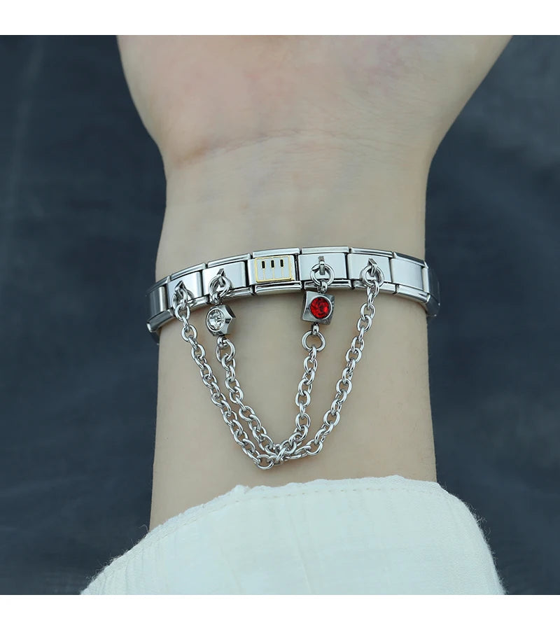 Hapiship Original Design Round Color CZ Chain Link Italian Charm Fit 9mm Bracelet Stainless Steel Making DIY Jewelry DJ319