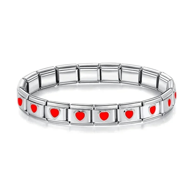 Hapiship 2025 New Women's 9mm Itanlian Elastic Eyes Tai Ji Heart Charms Fashion Stainless Steel Bracelet Jewelry Gift ST-XIN