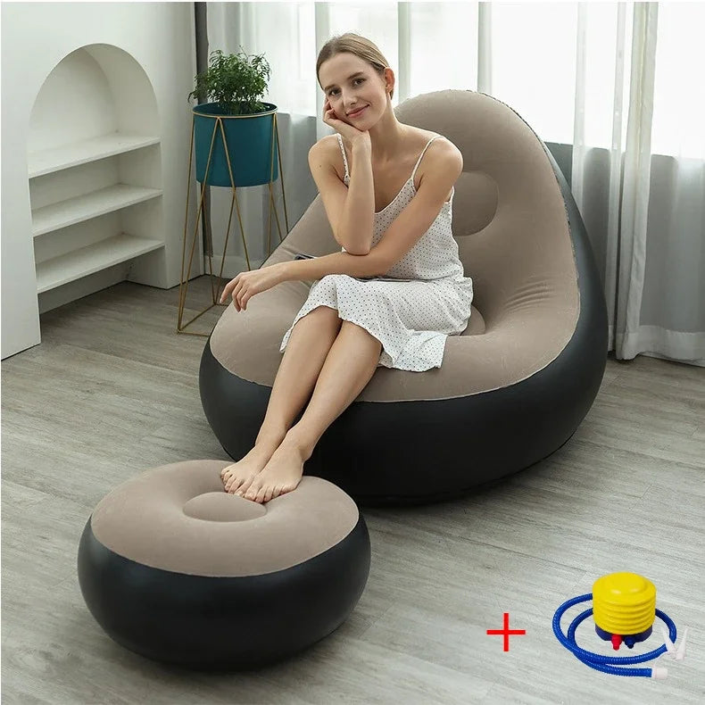 Fashion Inflatable Leisure Bean Bag Sofa Lazy Sofa Set Outdoor Foldable Recliner Bed Fluffy Seat Tatami Footstool Bedroom Chair