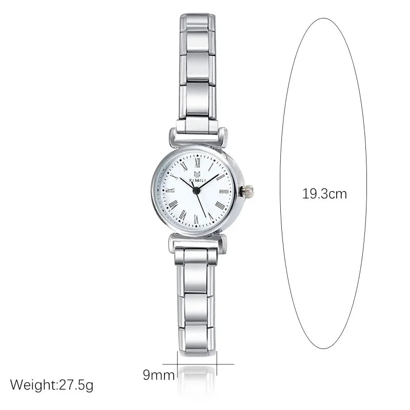 Hapiship Men/Women's Stainless Steel White Black Roman Numerals Watch Bracelet Bangle for Party Friend Wife Birthday Jewelry G26