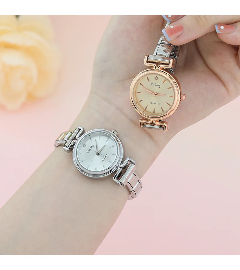 Hapiship Fashion Wholesale Women's Stainless Steel Round Watch Bracelet for Party Friend Wife Birthday DIY Jewelry Gift G008