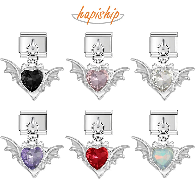 Hapiship 2025 Wholesale Snake Devil's Heart Italian Charm Fit 9mm Bracelet Stainless Steel Drop Shipping Women Jewelry DJ1316