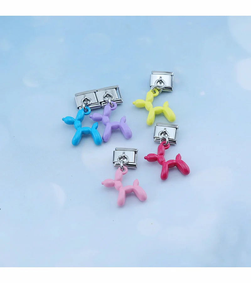 Hapiship 2025 New Fashion Sweet Colour Balloon Dog Charm Links Fit 9mm Stainless Steel Bracelet Making DIY Jewelry DJ594