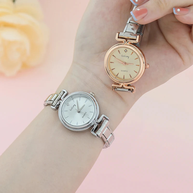 Hapiship Fashion Wholesale Women's Stainless Steel Round Watch Bracelet for Party Friend Wife Birthday DIY Jewelry Gift G008