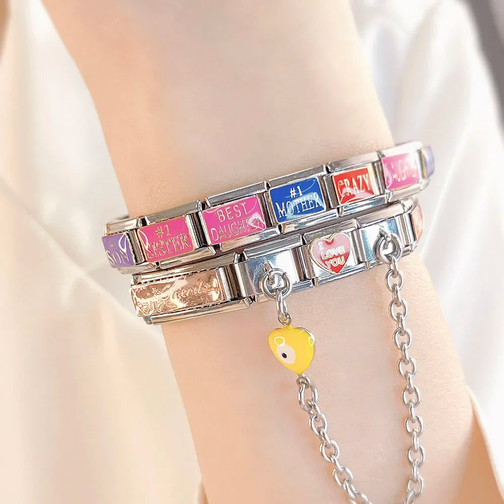 Hapiship Original Design Heart Eye Chain Link Italian Charm Fit 9mm Bracelet Stainless Steel Making DIY Jewelry DJ699